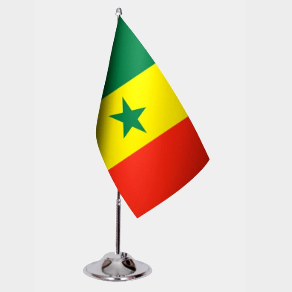 Senegal Desk Flag - Premium Double-Layer Satin with Chrome L-Shaped Stand | Professional Quality Country Desk Flag for Government Offices and Institutions