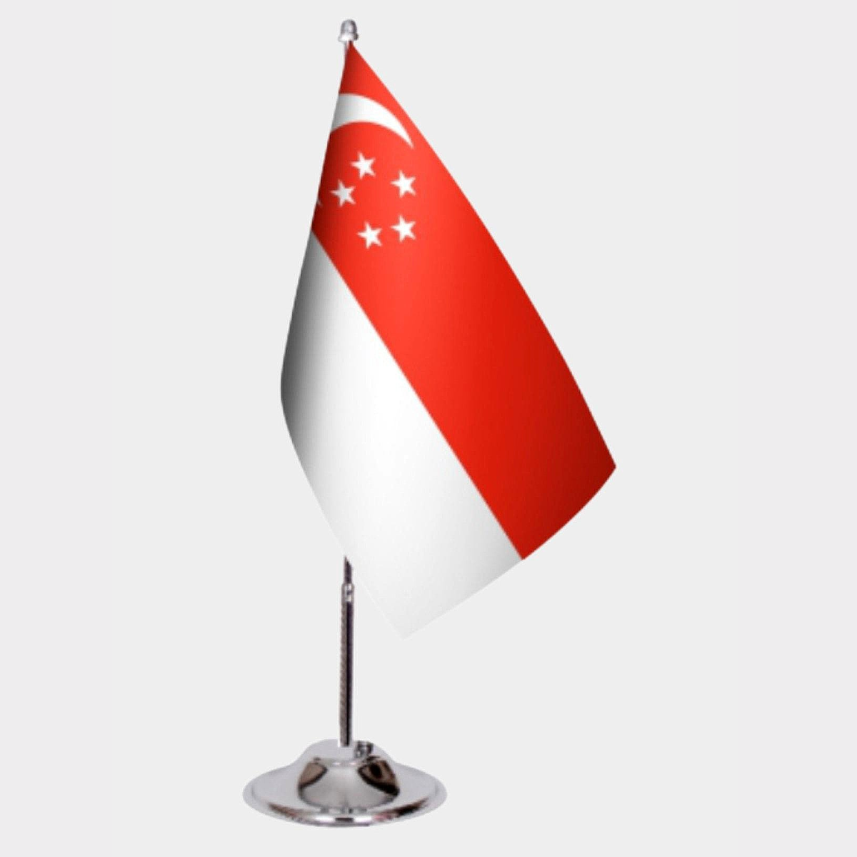 Singapore Desk Flag - Premium Double-Layer Satin with Chrome L-Shaped Stand | Professional Quality Country Desk Flag for Government Offices and Institutions