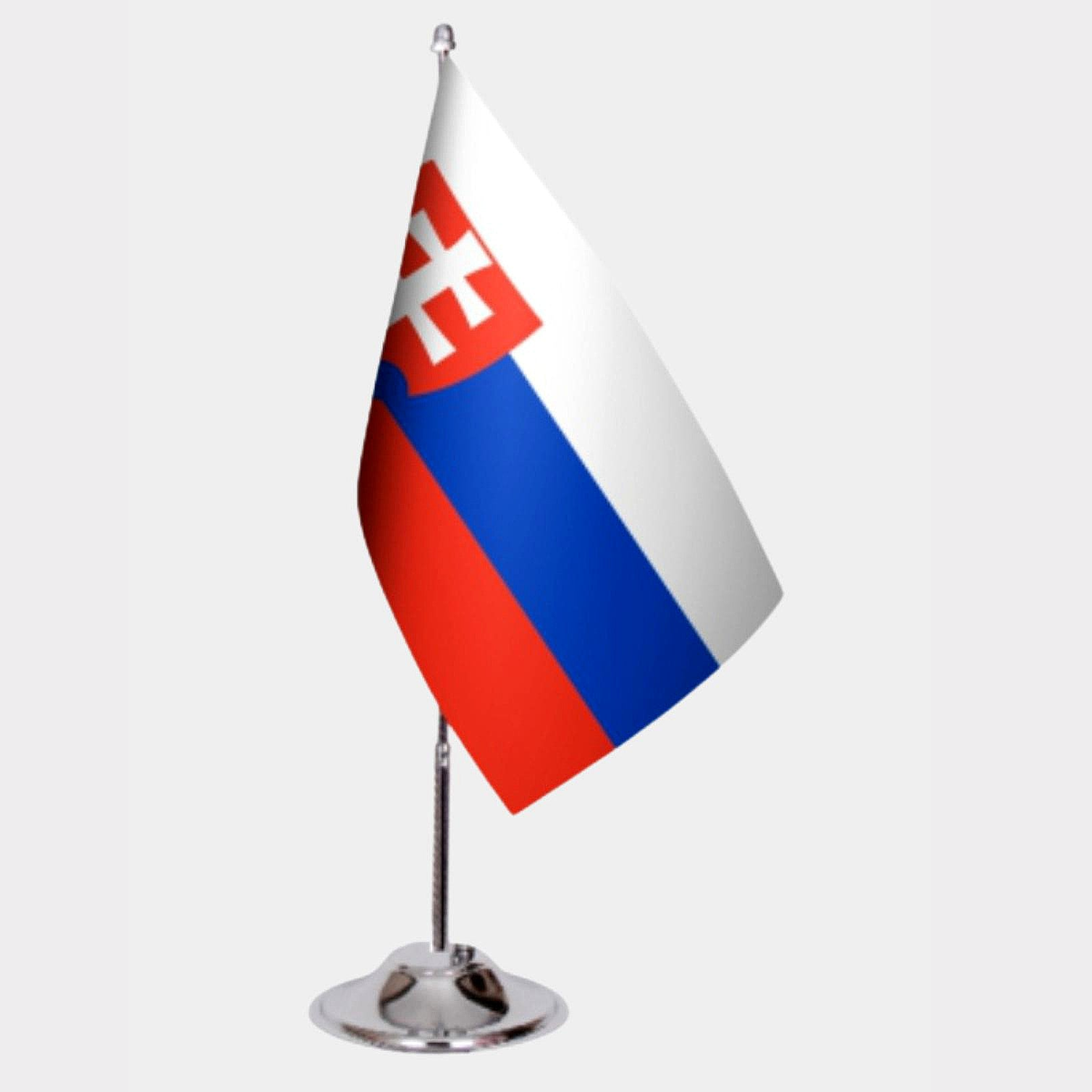 Slovakia Desk Flag - Premium Double-Layer Satin with Chrome L-Shaped Stand | Professional Quality Country Desk Flag for Government Offices and Institutions