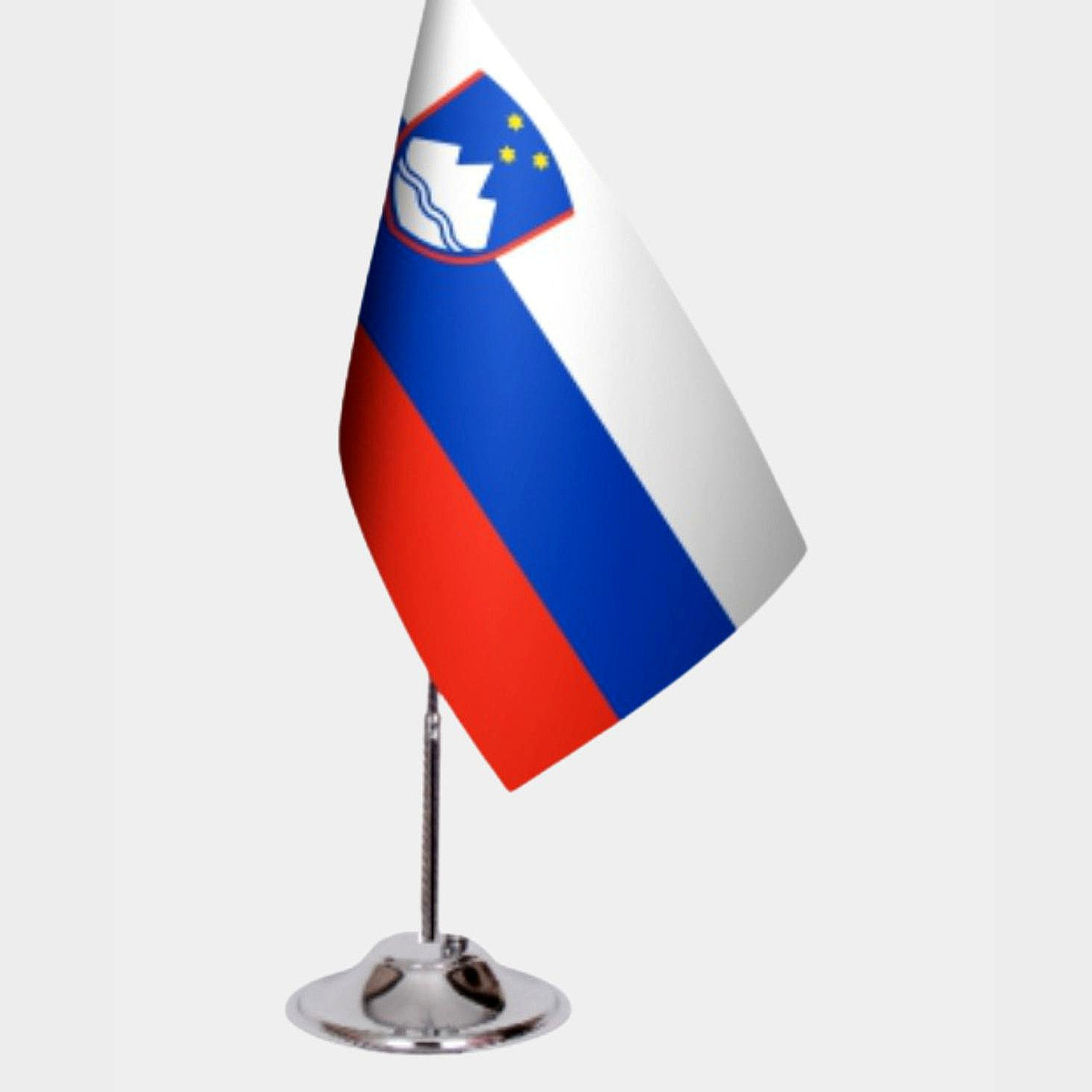 Slovenia Desk Flag - Premium Double-Layer Satin with Chrome L-Shaped Stand | Professional Quality Country Desk Flag for Government Offices and Institutions