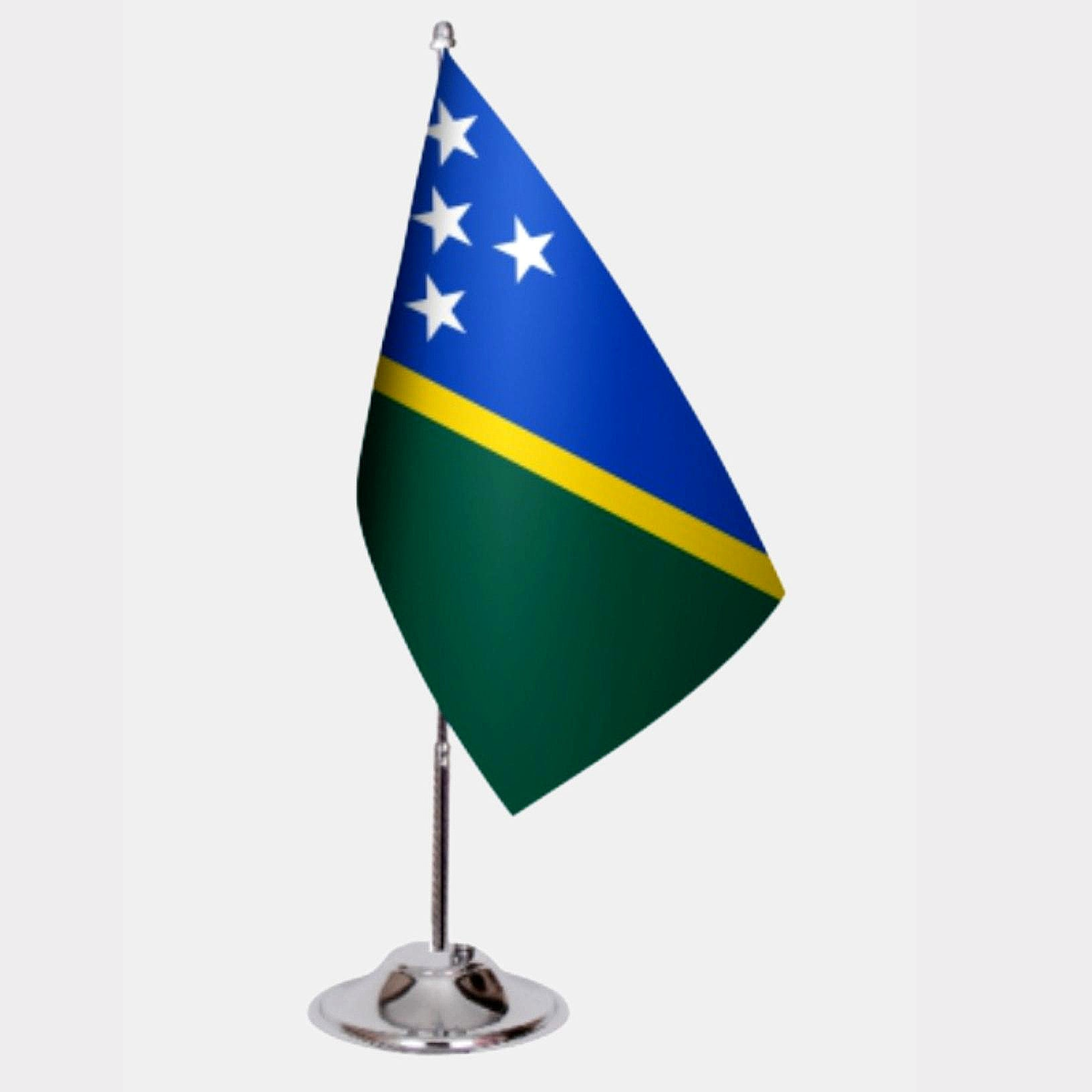Solomon Islands Desk Flag - Premium Double-Layer Satin with Chrome L-Shaped Stand | Professional Quality Country Desk Flag for Government Offices and Institutions