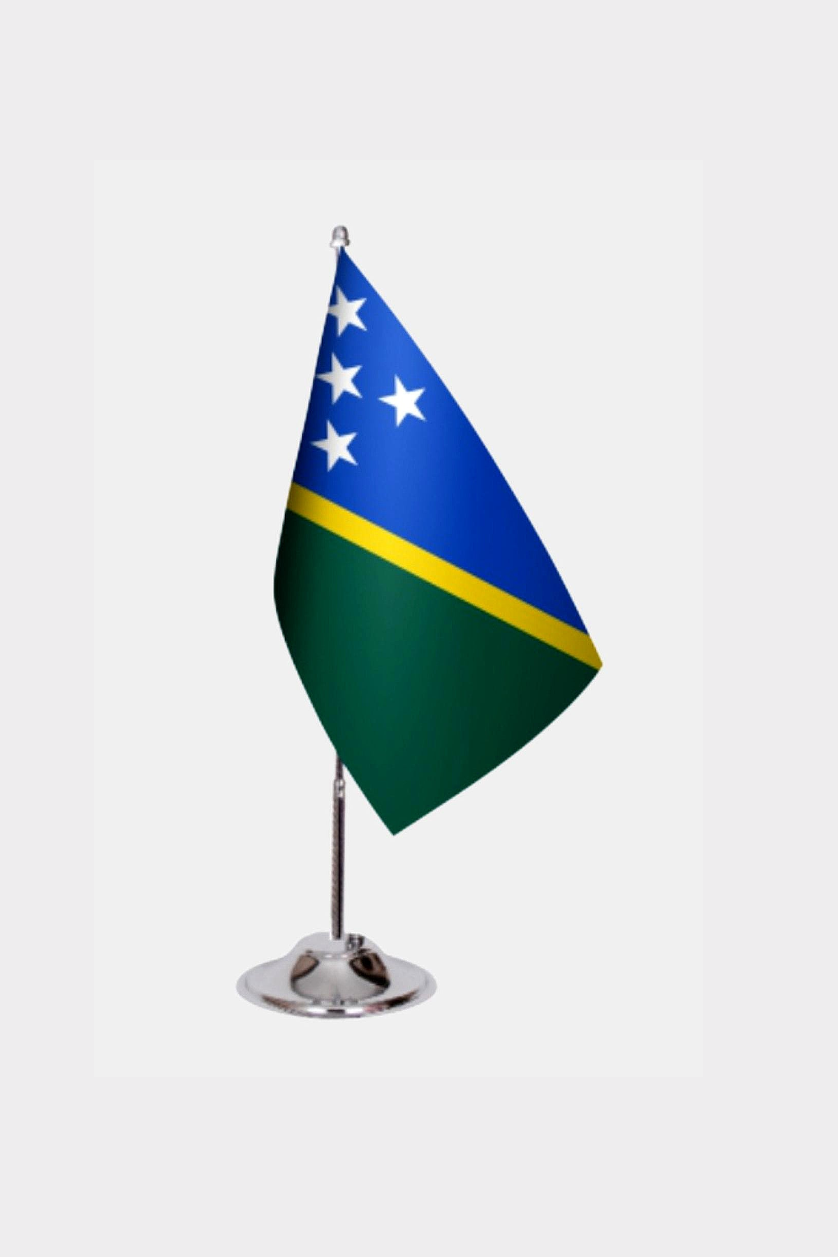 Solomon Islands Desk Flag - Premium Double-Layer Satin with Chrome L-Shaped Stand | Professional Quality Country Desk Flag for Government Offices and Institutions