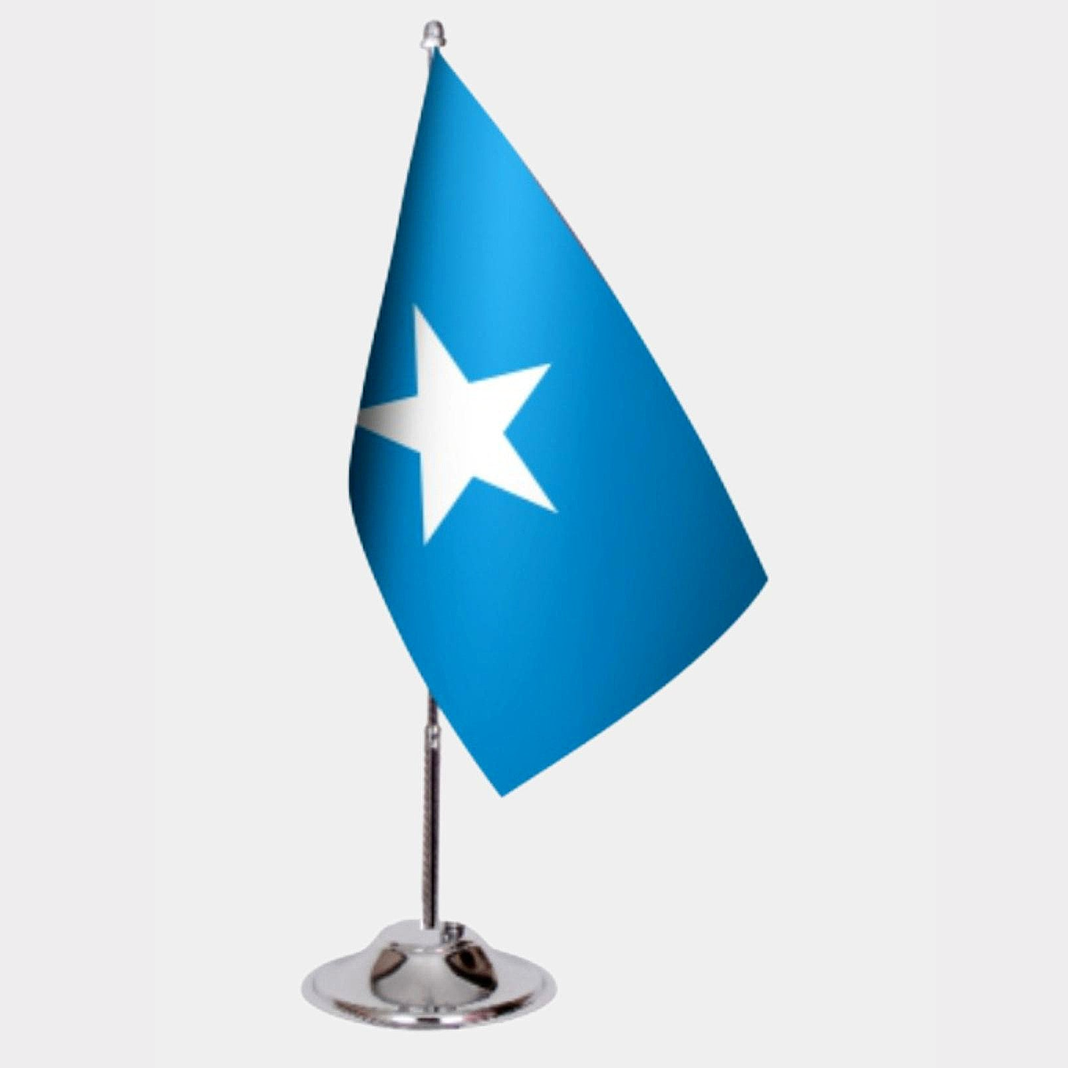 Somalia Desk Flag - Premium Double-Layer Satin with Chrome L-Shaped Stand | Professional Quality Country Desk Flag for Government Offices and Institutions