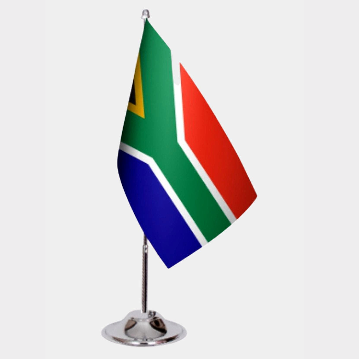 South Africa Desk Flag - Premium Double-Layer Satin with Chrome L-Shaped Stand | Professional Quality Country Desk Flag for Government Offices and Institutions