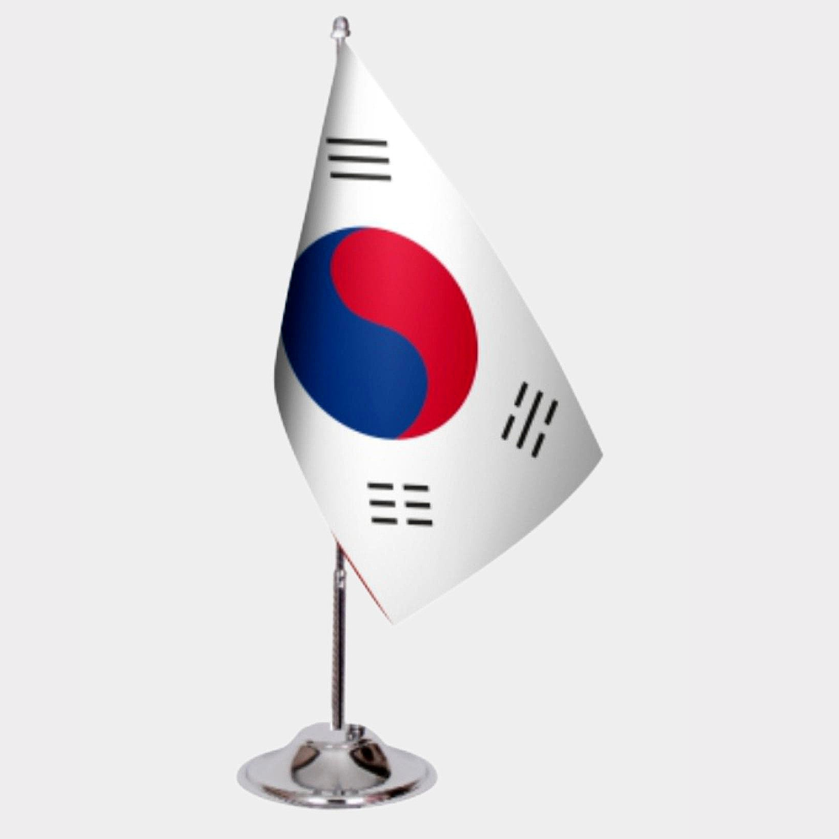 South Korea Desk Flag - Premium Double-Layer Satin with Chrome L-Shaped Stand | Professional Quality Country Desk Flag for Government Offices and Institutions