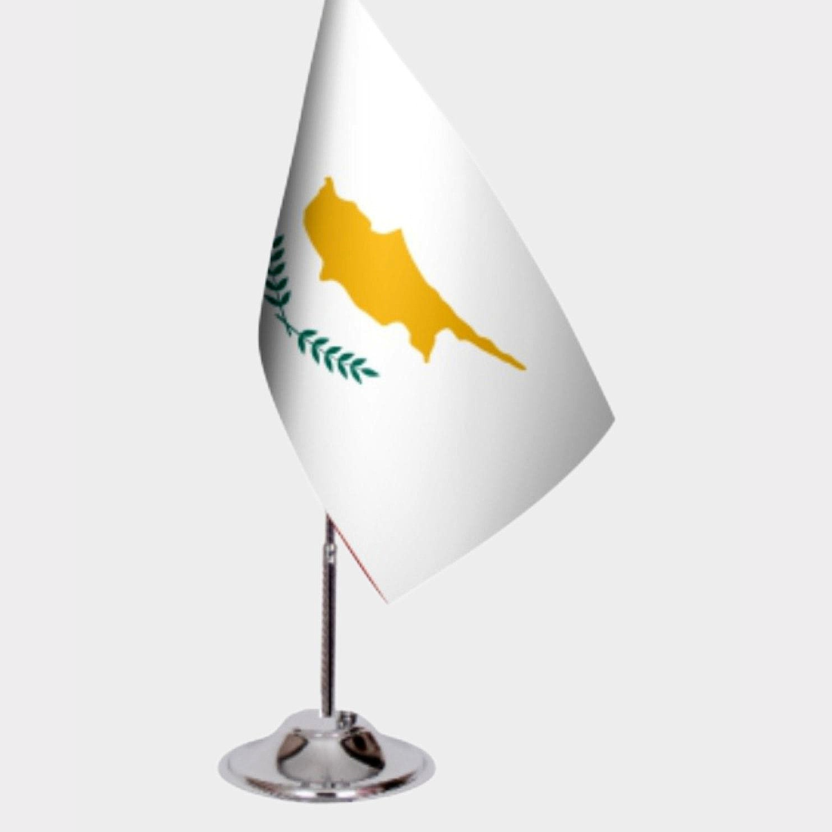 Southern Cyprus Desk Flag - Premium Double-Layer Satin with Chrome L-Shaped Stand | Professional Quality Country Desk Flag for Government Offices and Institutions