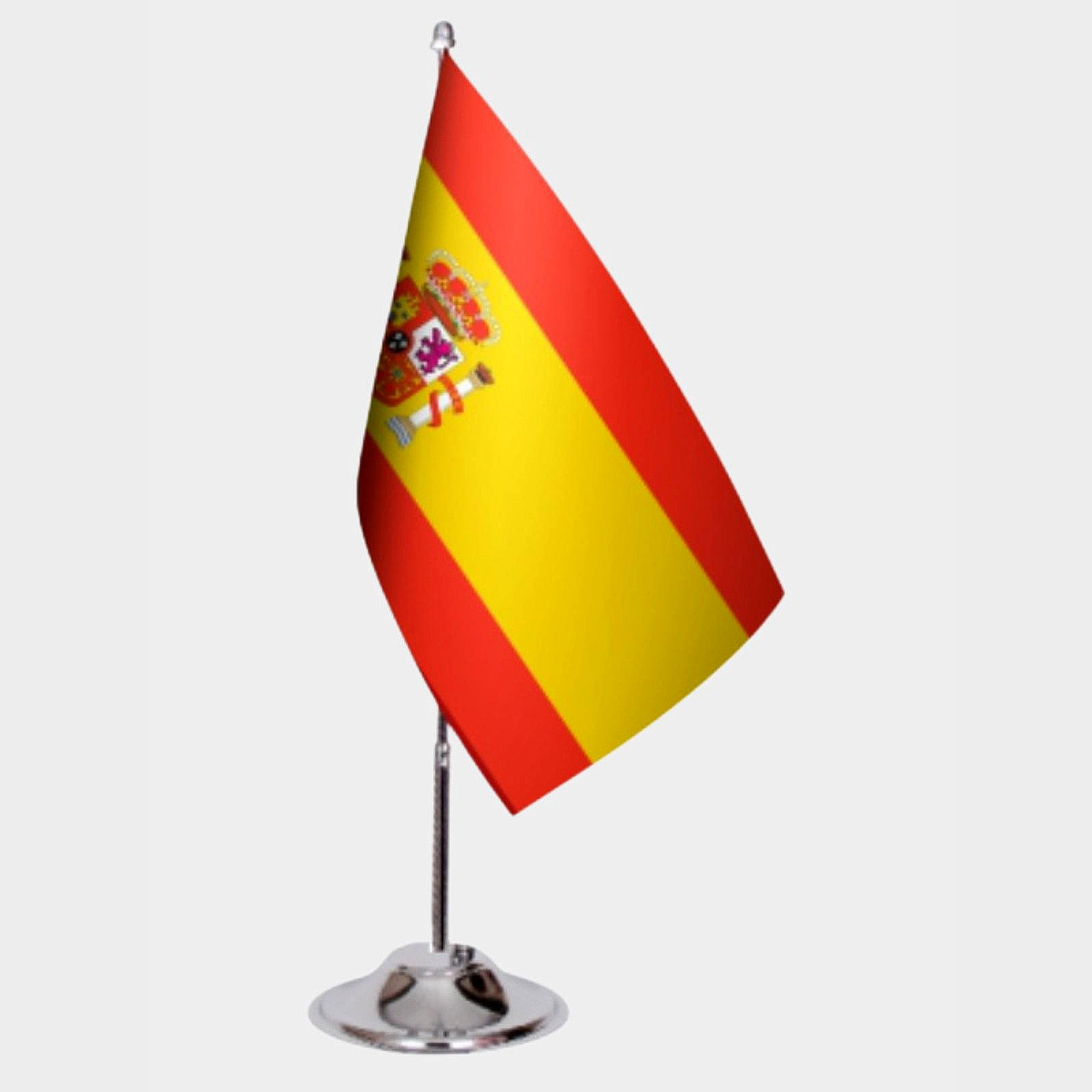 Spain Desk Flag - Premium Double-Layer Satin with Chrome L-Shaped Stand | Professional Quality Country Desk Flag for Government Offices and Institutions