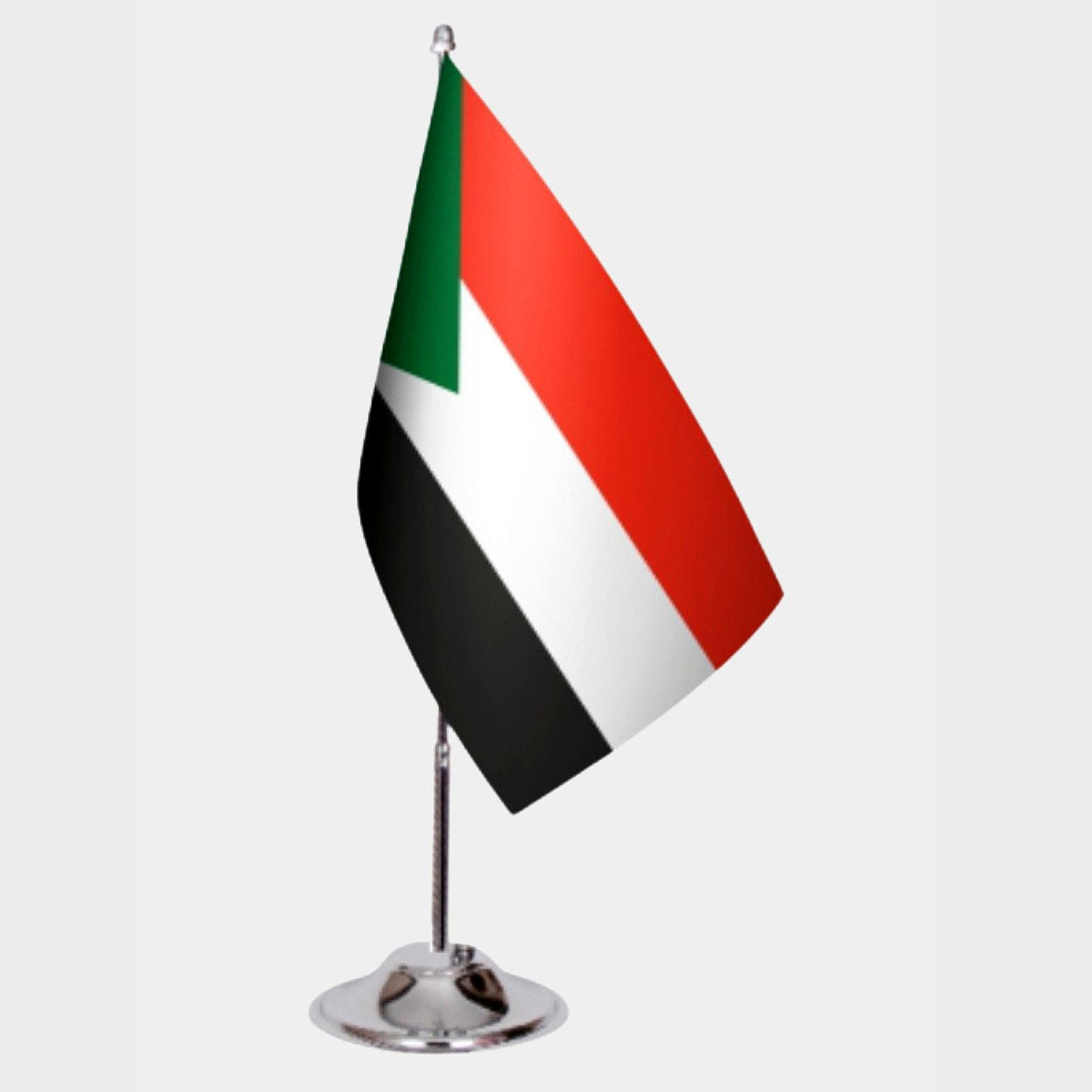 Sudan Desk Flag - Premium Double-Layer Satin with Chrome L-Shaped Stand | Professional Quality Country Desk Flag for Government Offices and Institutions