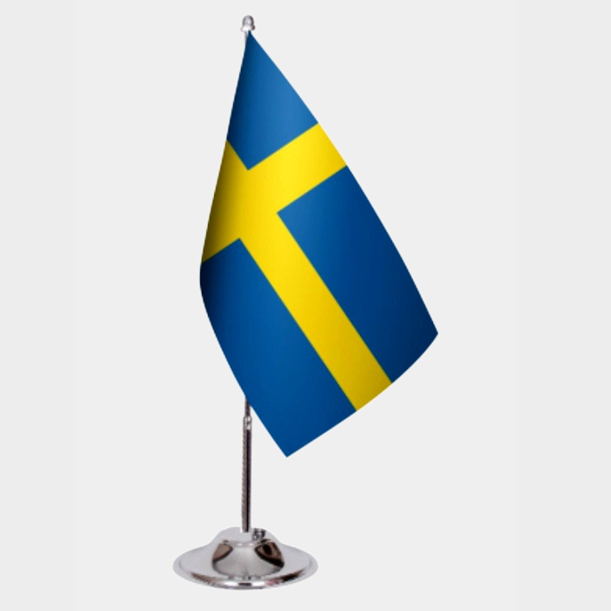 Sweden Desk Flag - Premium Double-Layer Satin with Chrome L-Shaped Stand | Professional Quality Country Desk Flag for Government Offices and Institutions