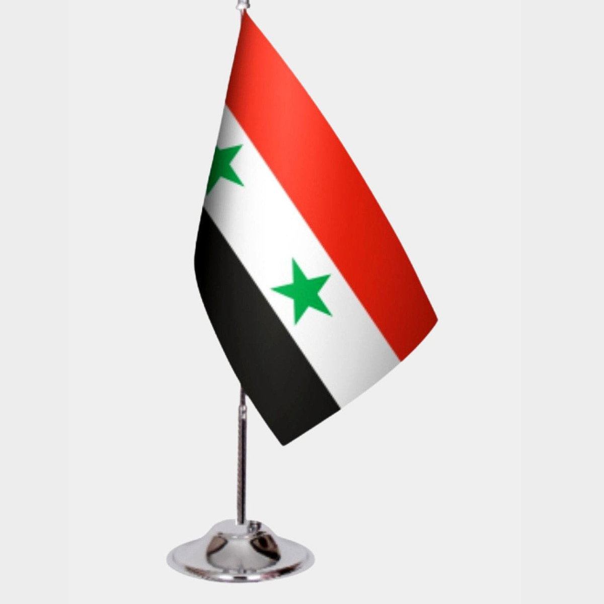Syria Old Desk Flag - Premium Double-Layer Satin with Chrome L-Shaped Stand | Professional Quality Country Desk Flag for Government Offices and Institutions