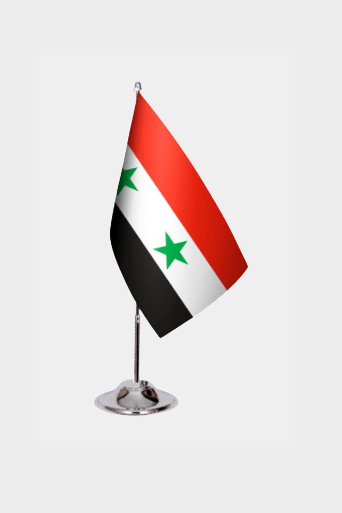 Syria Old Desk Flag - Premium Double-Layer Satin with Chrome L-Shaped Stand | Professional Quality Country Desk Flag for Government Offices and Institutions