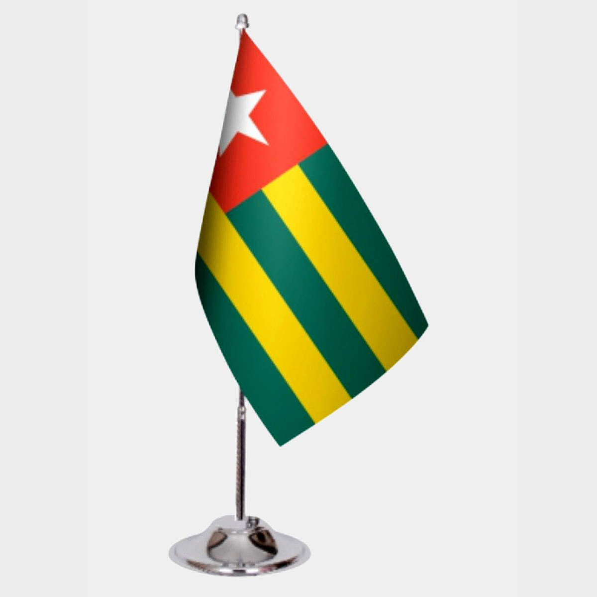 Togo Desk Flag - Premium Double-Layer Satin with Chrome L-Shaped Stand | Professional Quality Country Desk Flag for Government Offices and Institutions