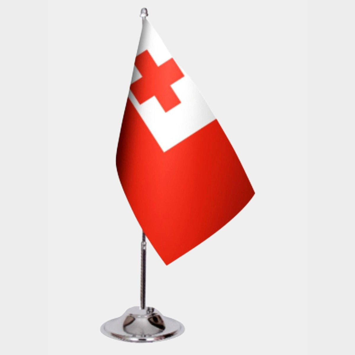 Tonga Desk Flag - Premium Double-Layer Satin with Chrome L-Shaped Stand | Professional Quality Country Desk Flag for Government Offices and Institutions
