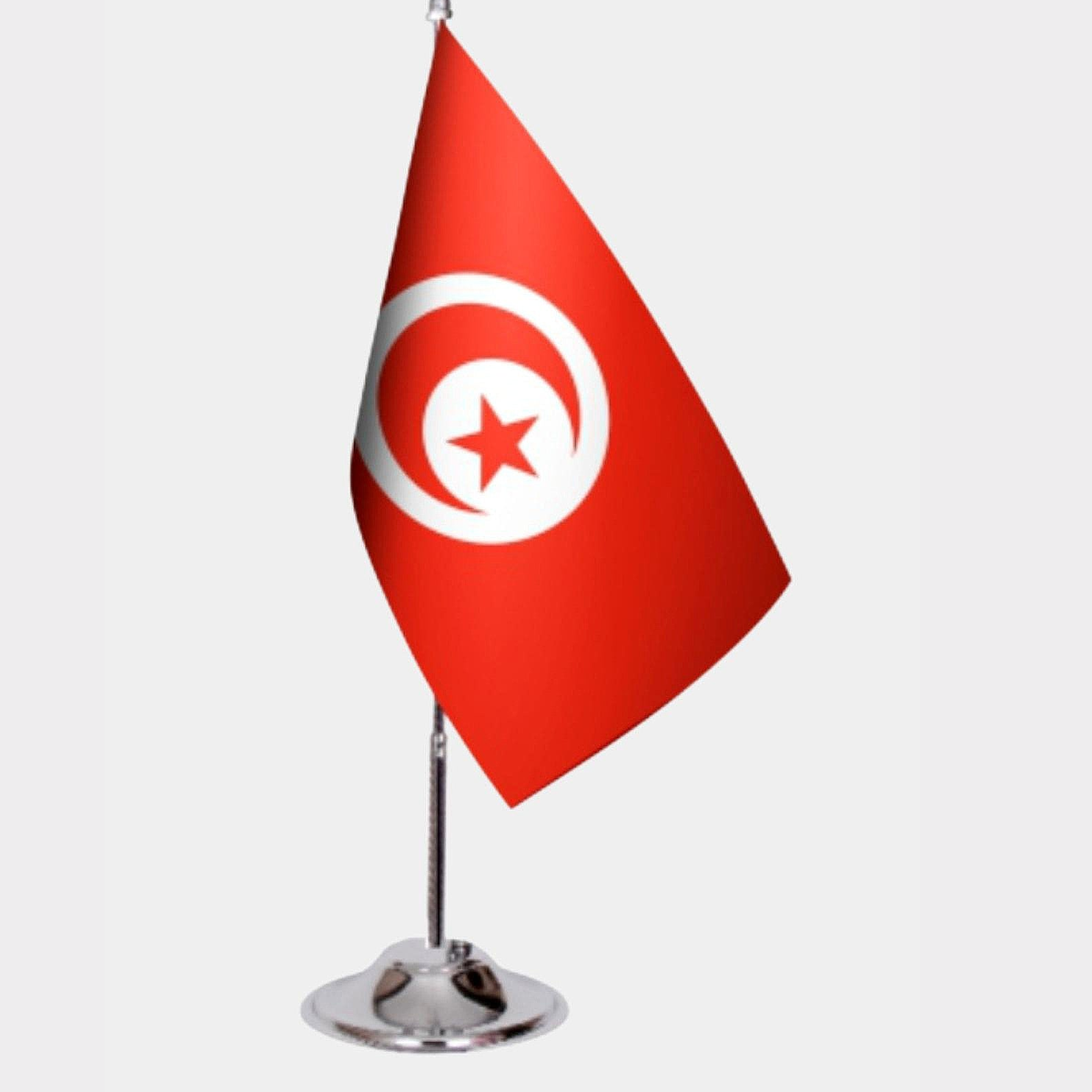 Tunisia Desk Flag - Premium Double-Layer Satin with Chrome L-Shaped Stand | Professional Quality Country Desk Flag for Government Offices and Institutions