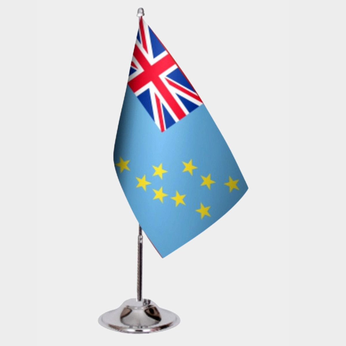 Tuvalu Desk Flag - Premium Double-Layer Satin with Chrome L-Shaped Stand | Professional Quality Country Desk Flag for Government Offices and Institutions
