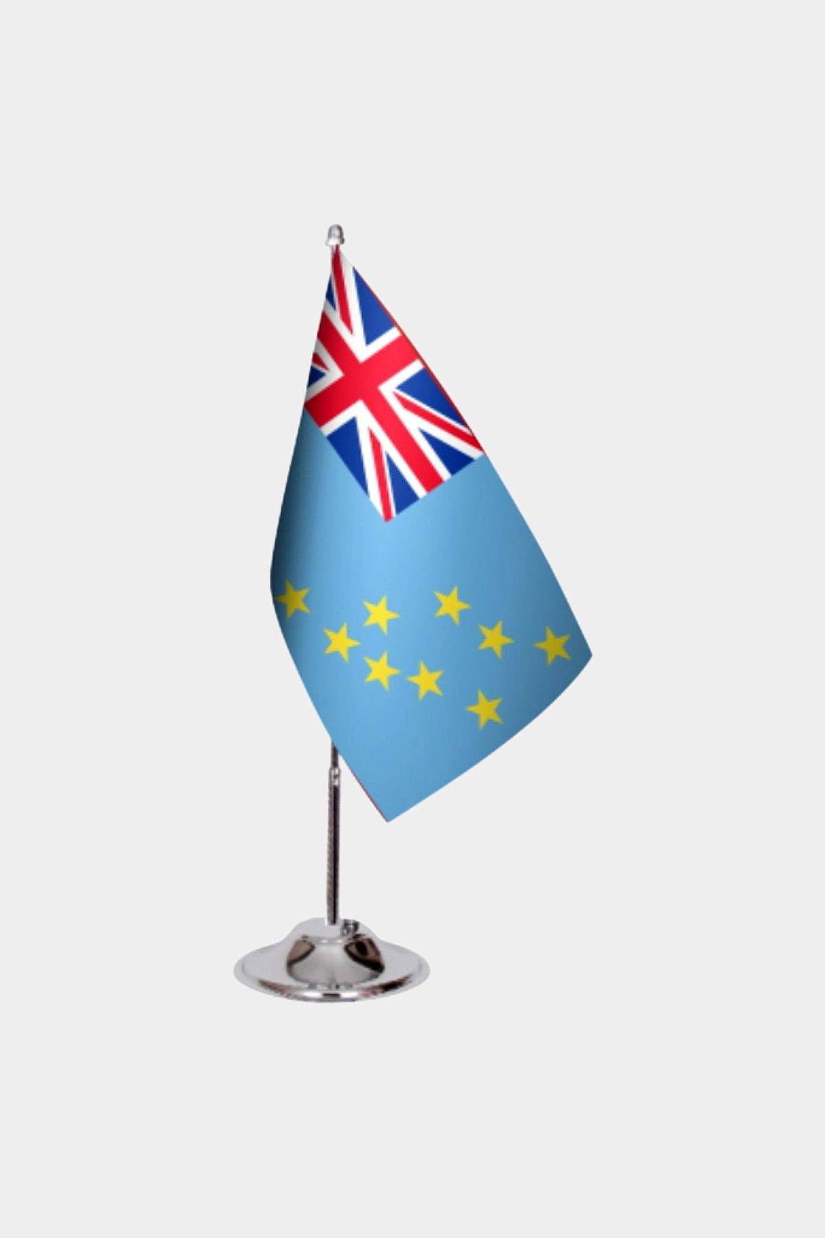Tuvalu Desk Flag - Premium Double-Layer Satin with Chrome L-Shaped Stand | Professional Quality Country Desk Flag for Government Offices and Institutions