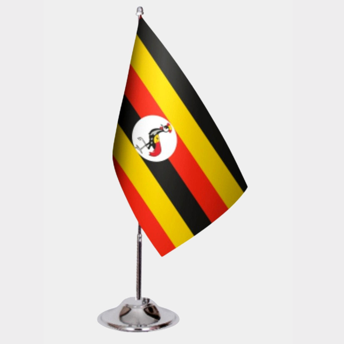 Uganda Desk Flag - Premium Double-Layer Satin with Chrome L-Shaped Stand | Professional Quality Country Desk Flag for Government Offices and Institutions