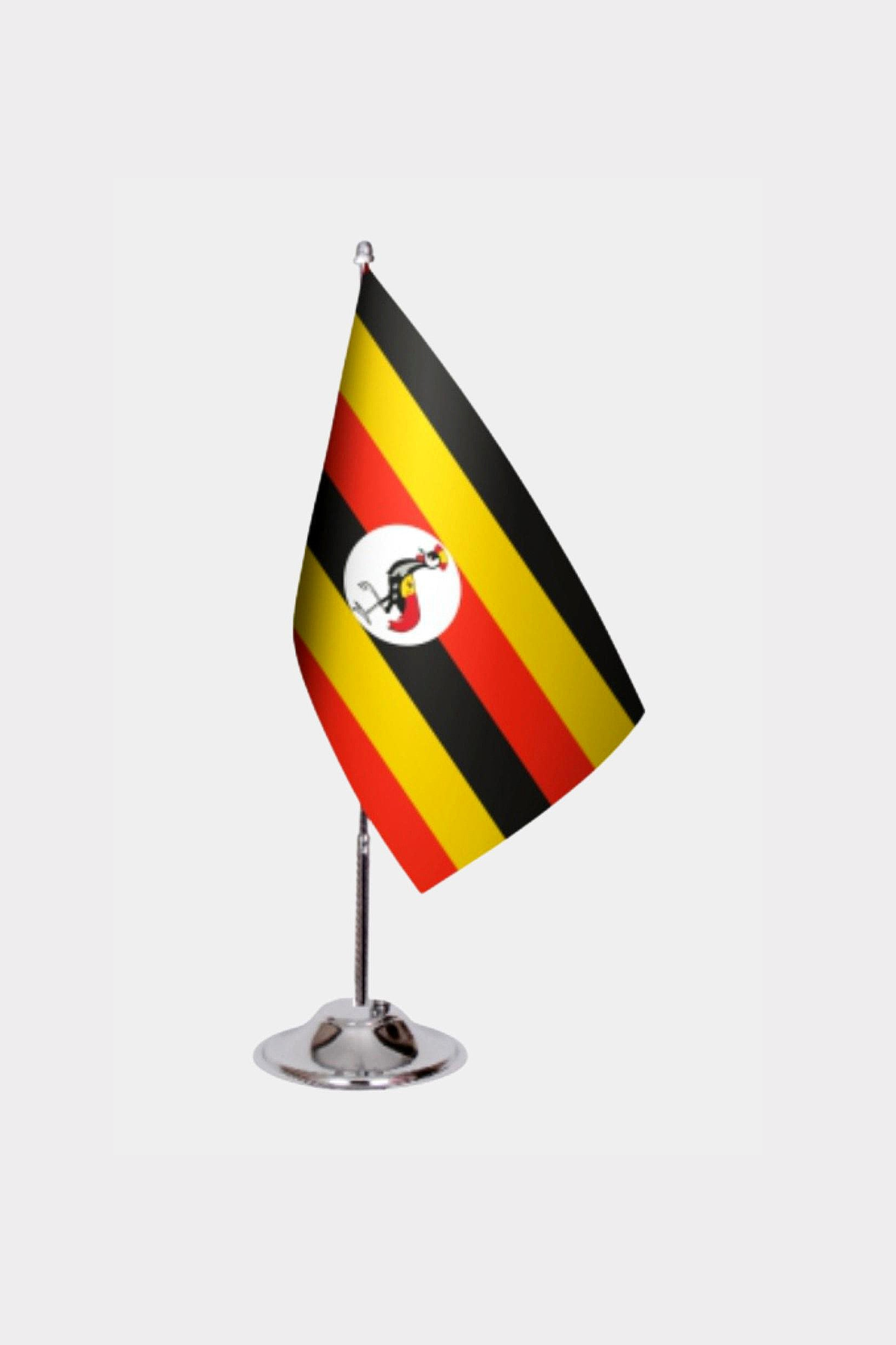 Uganda Desk Flag - Premium Double-Layer Satin with Chrome L-Shaped Stand | Professional Quality Country Desk Flag for Government Offices and Institutions