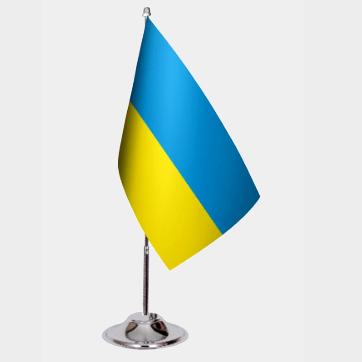 Ukraine Desk Flag - Premium Double-Layer Satin with Chrome L-Shaped Stand | Professional Quality Country Desk Flag for Government Offices and Institutions