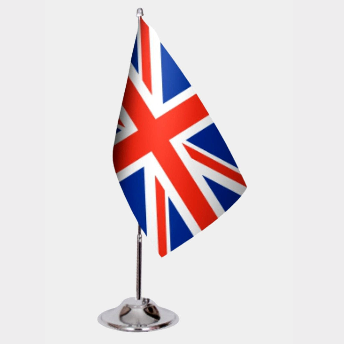 United Kingdom Desk Flag - Premium Double-Layer Satin with Chrome L-Shaped Stand | Professional Quality Country Desk Flag for Government Offices and Institutions