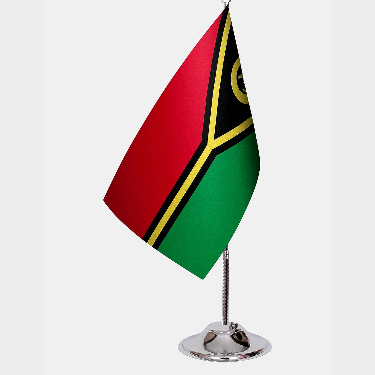 Vanuatu Desk Flag - Premium Double-Layer Satin with Chrome L-Shaped Stand | Professional Quality Country Desk Flag for Government Offices and Institutions