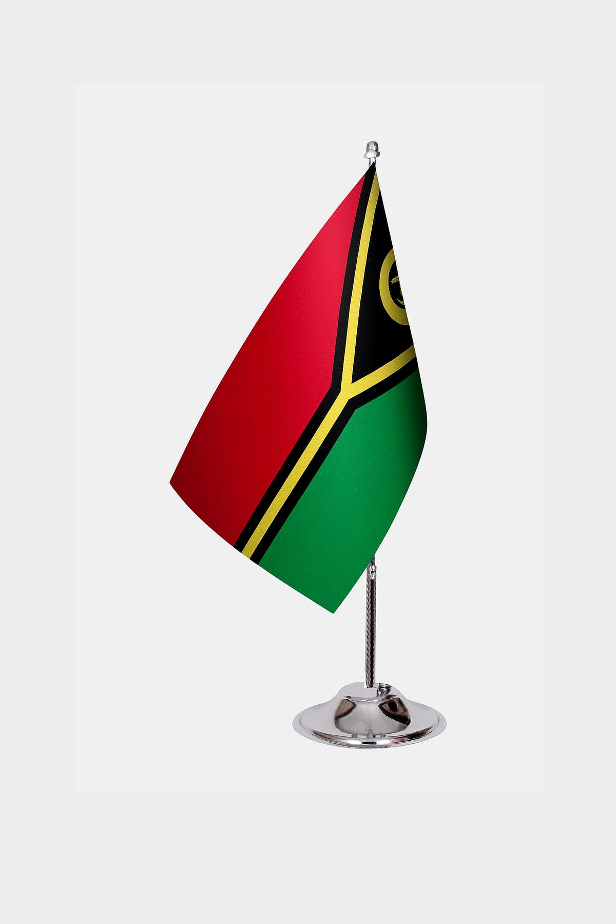 Vanuatu Desk Flag - Premium Double-Layer Satin with Chrome L-Shaped Stand | Professional Quality Country Desk Flag for Government Offices and Institutions