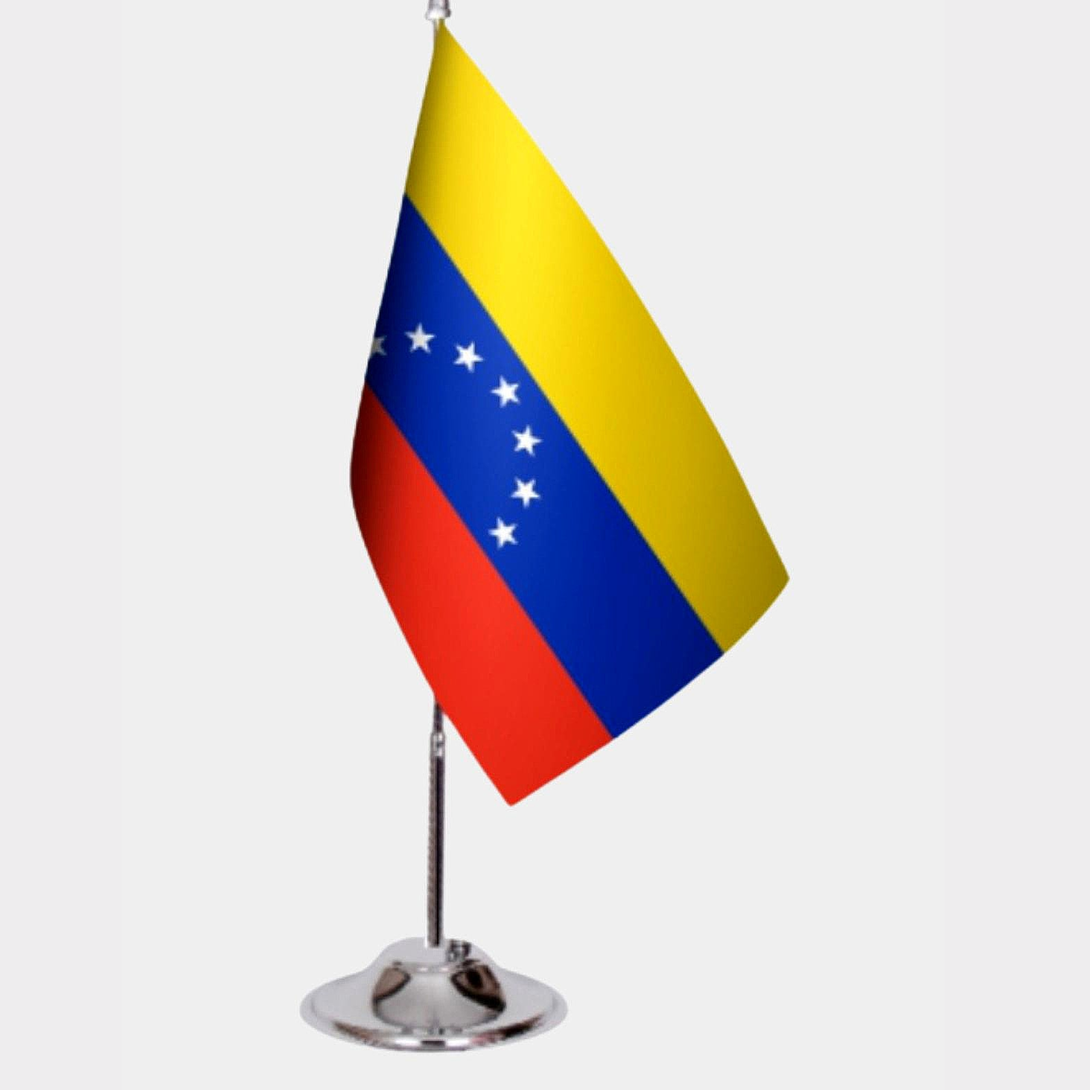 Venezuela Desk Flag - Premium Double-Layer Satin with Chrome L-Shaped Stand | Professional Quality Country Desk Flag for Government Offices and Institutions