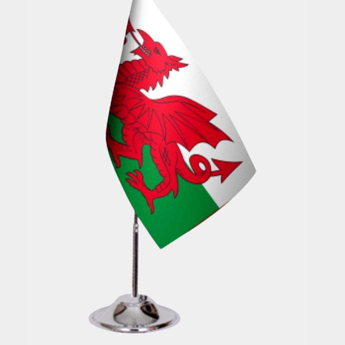 Wales Desk Flag - Premium Double-Layer Satin with Chrome L-Shaped Stand | Professional Quality Country Desk Flag for Government Offices and Institutions