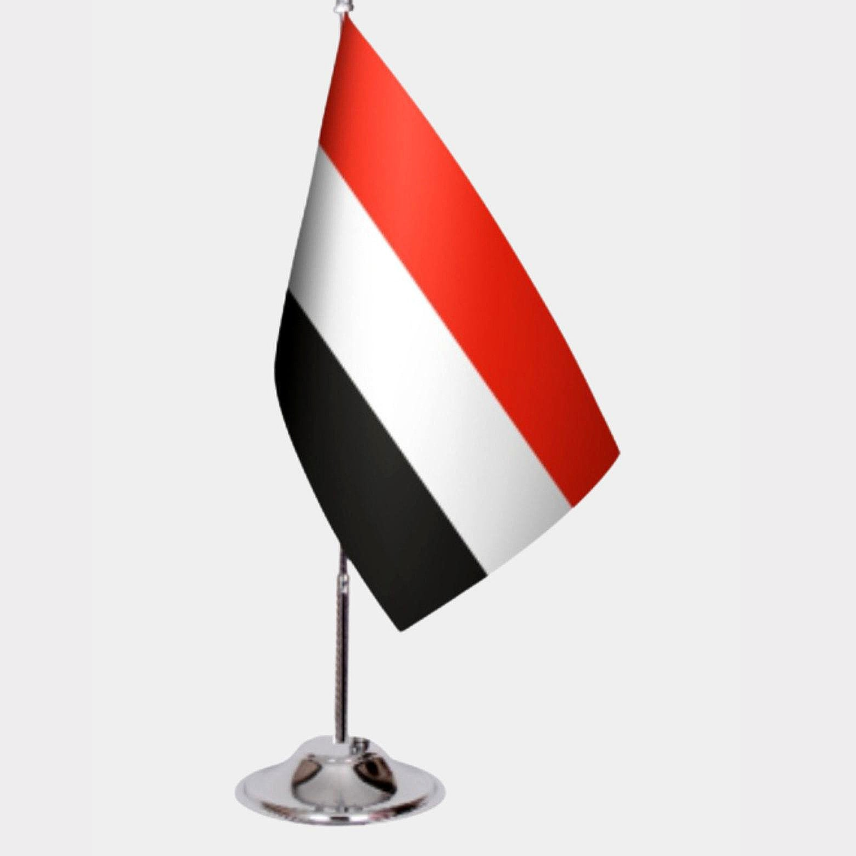 Yemen Desk Flag - Premium Double-Layer Satin with Chrome L-Shaped Stand | Professional Quality Country Desk Flag for Government Offices and Institutions