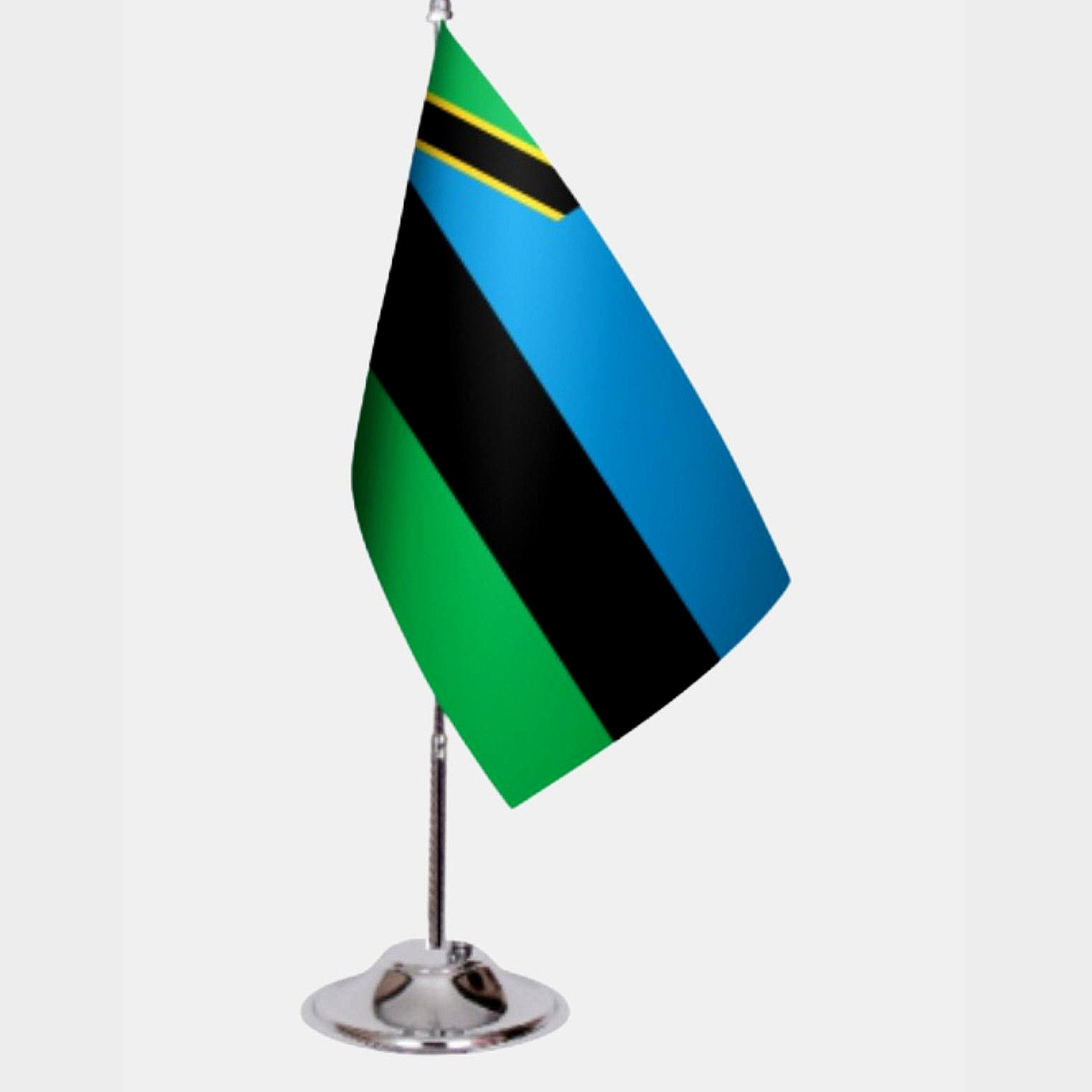 Zanzibar Desk Flag - Premium Double-Layer Satin with Chrome L-Shaped Stand | Professional Quality Country Desk Flag for Government Offices and Institutions