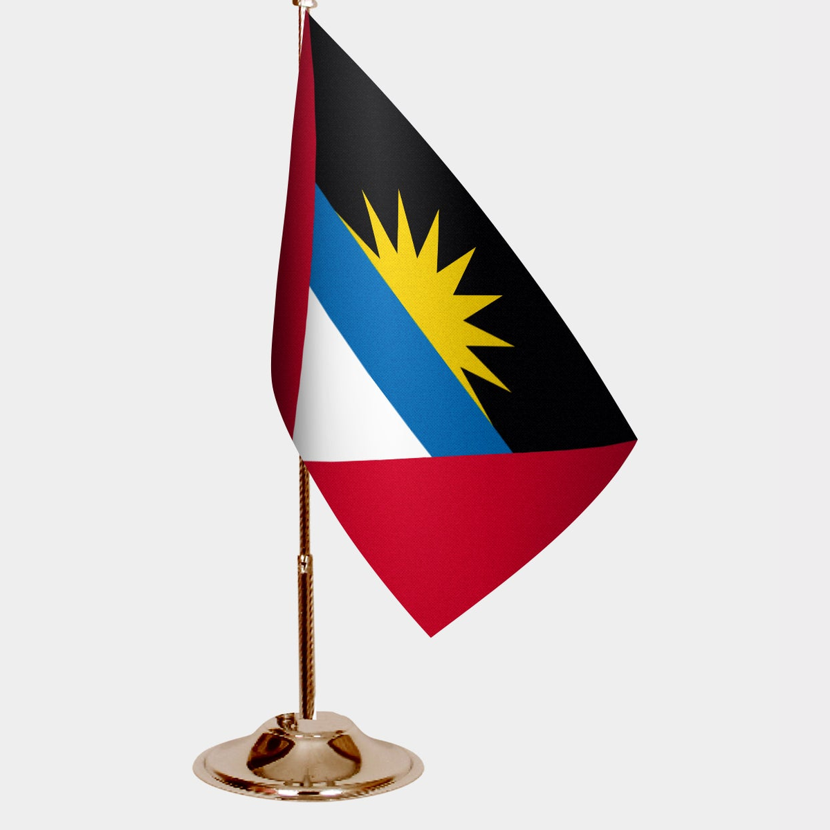 Antigua and Barbuda Gold Desk Flag - Premium Metal Stand