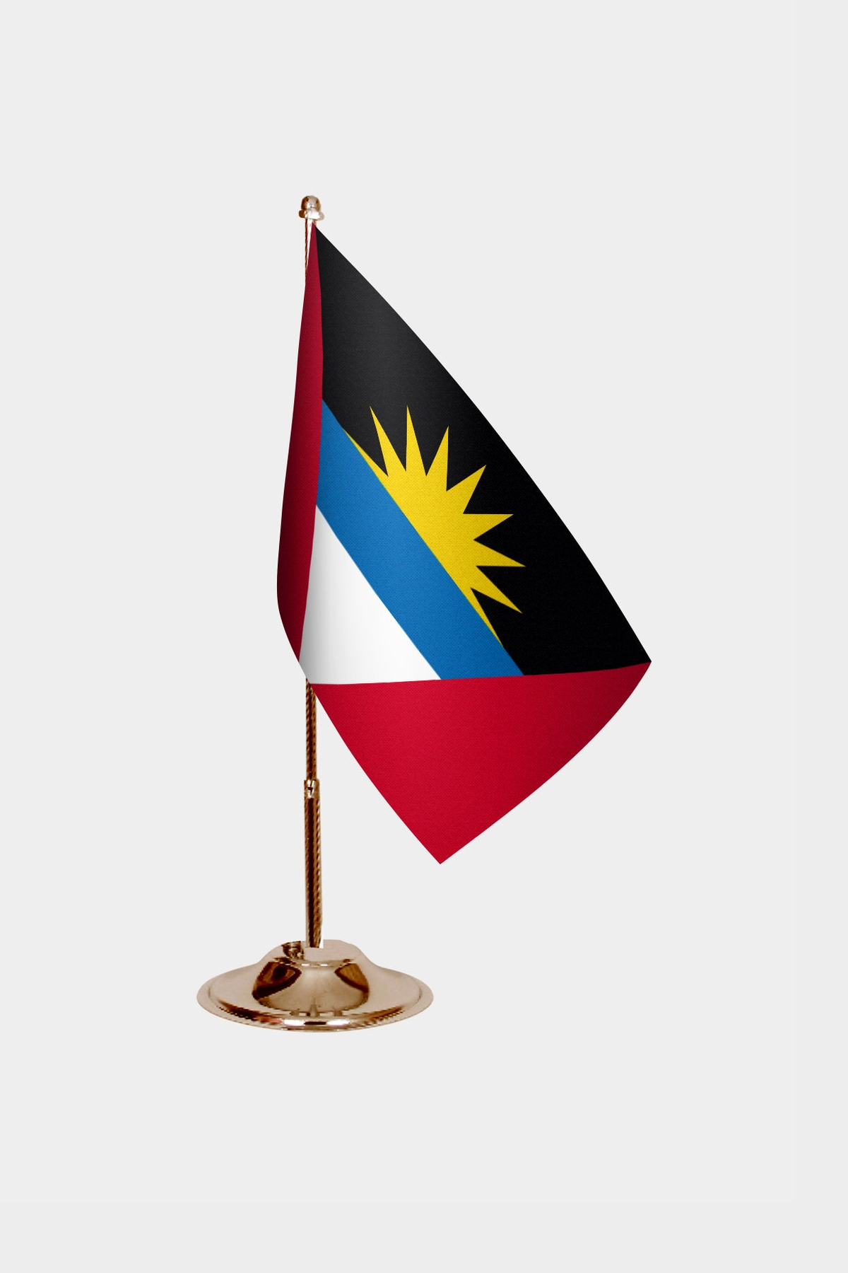 Antigua and Barbuda Gold Desk Flag - Premium Metal Stand