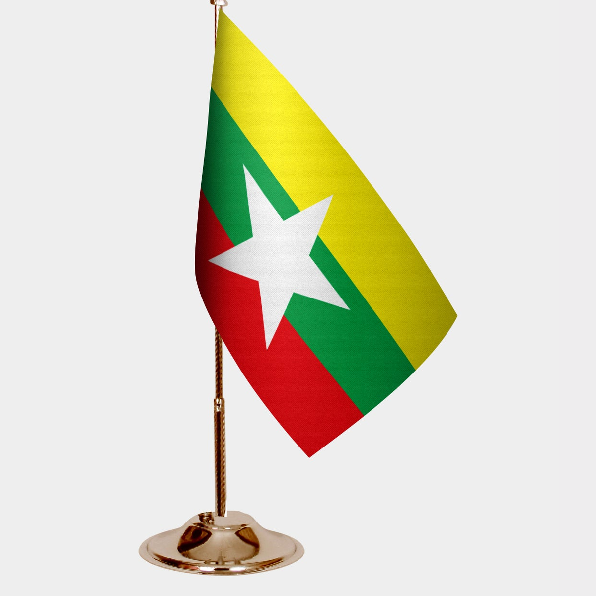 Birmania Gold Desk Flag - Premium Metal Stand