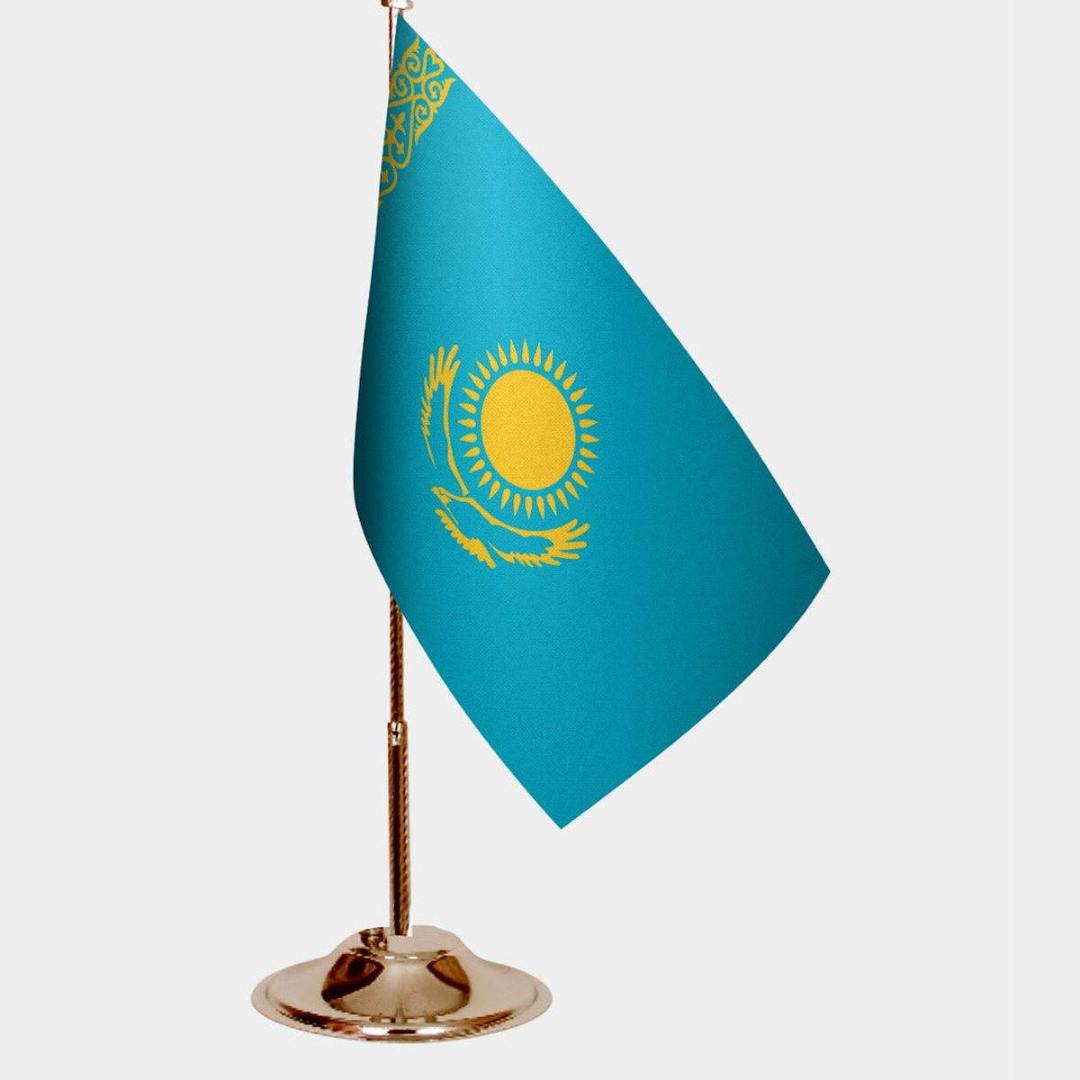 Kazakhistan Gold Desk Flag - Premium Metal Stand