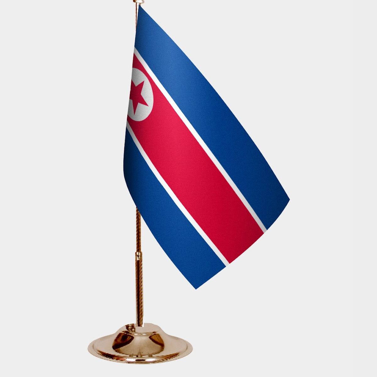 North Korea Gold Desk Flag - Premium Metal Stand