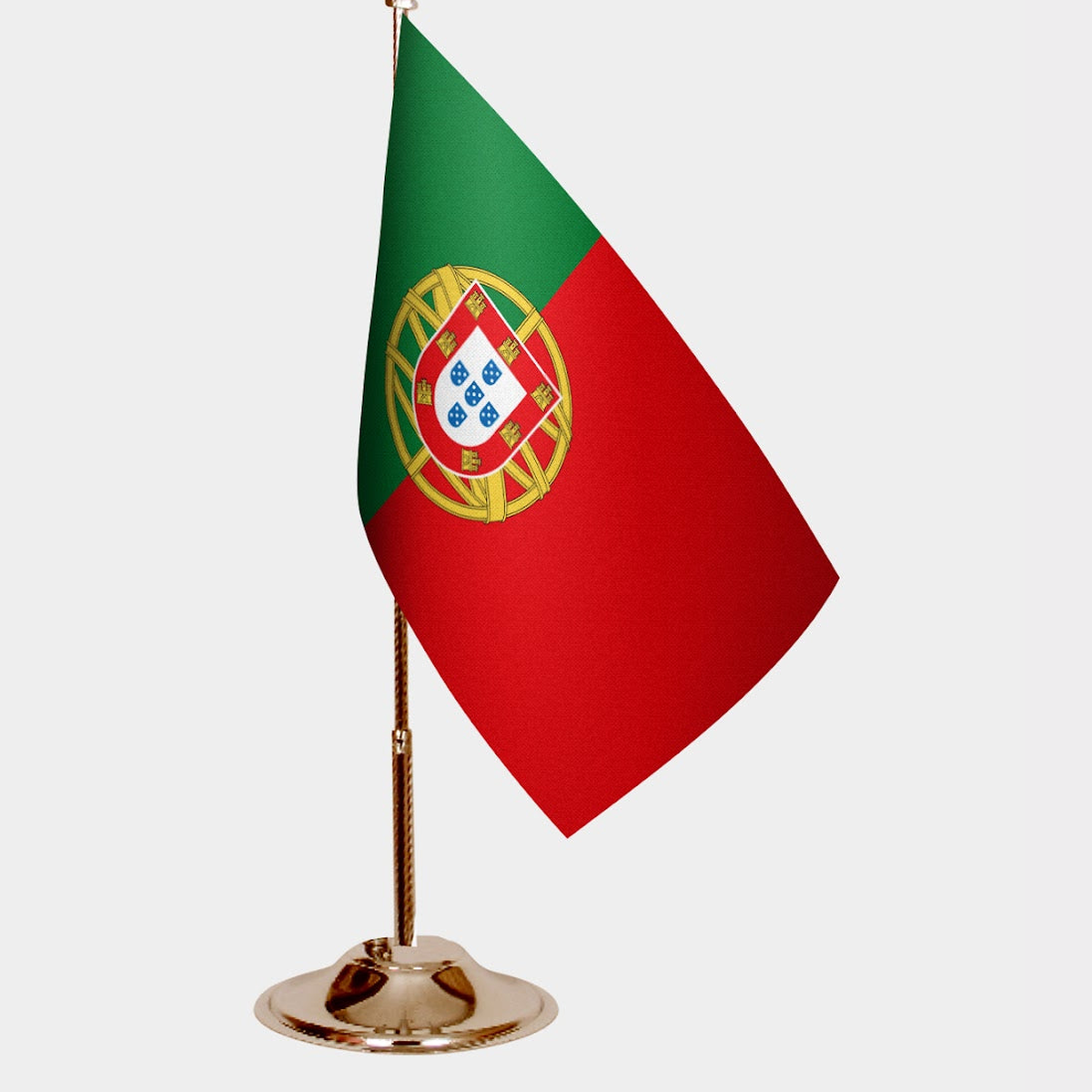 Portugal Gold Desk Flag - Premium Metal Stand