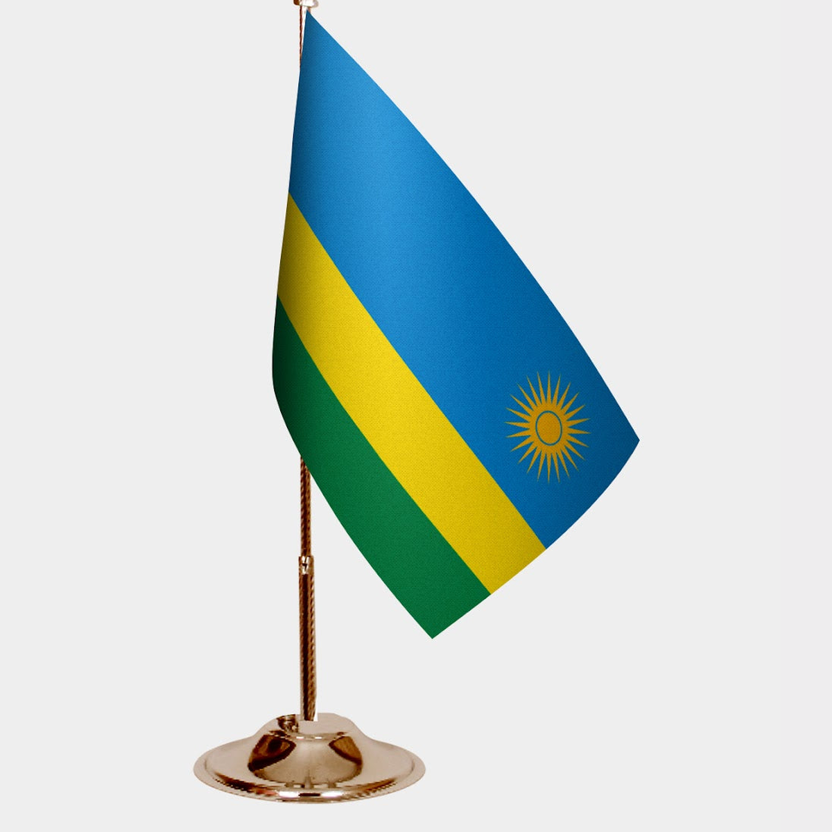 Rwanda Gold Desk Flag - Premium Metal Stand