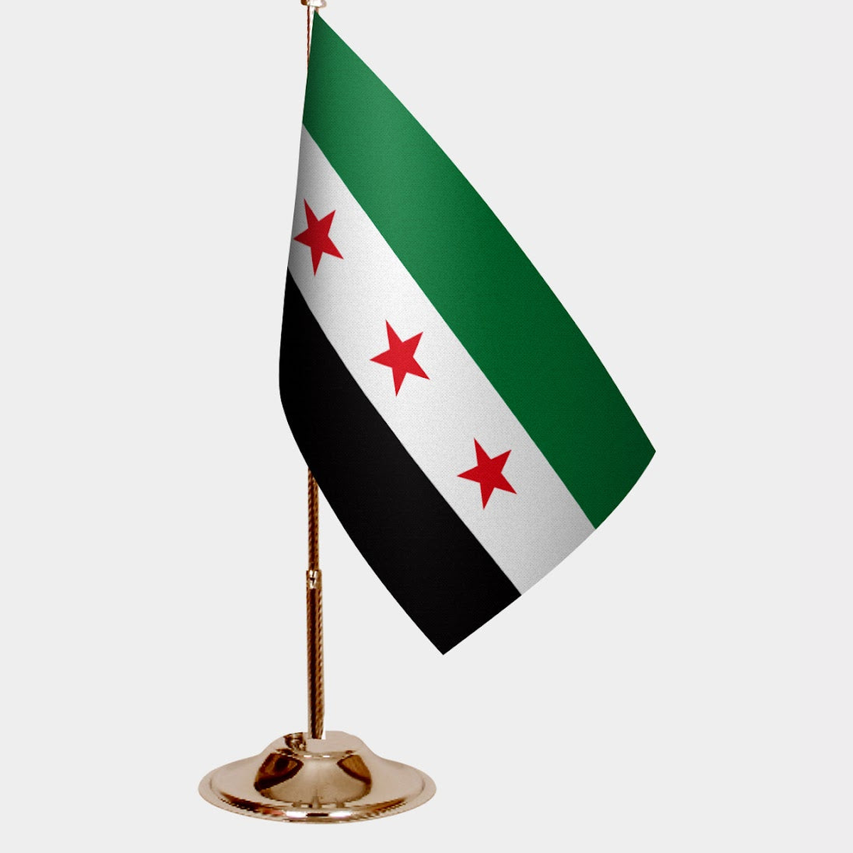 Syria Gold Desk Flag - Premium Metal Stand