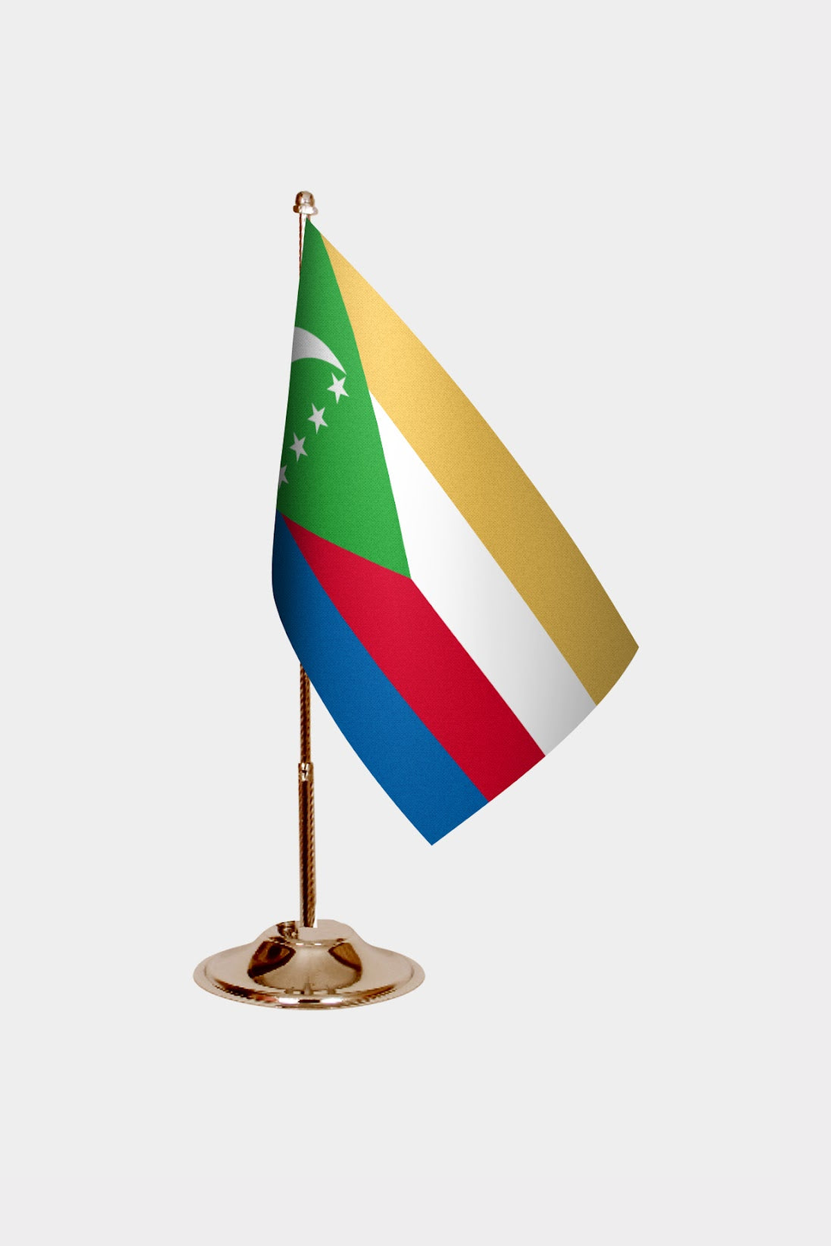 Comoros Gold Desk Flag - Premium Metal Stand