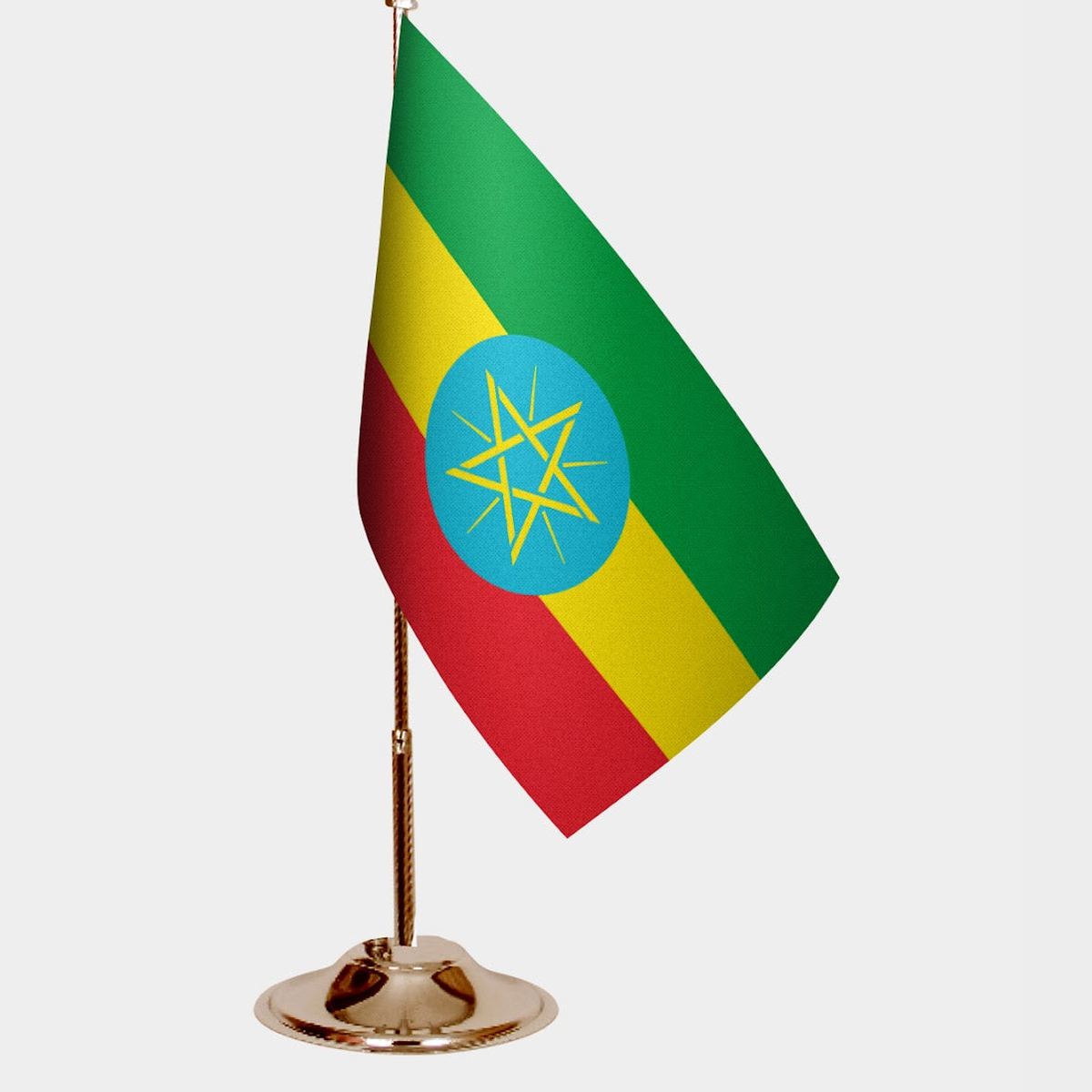 Ethiopia Gold Desk Flag - Premium Metal Stand