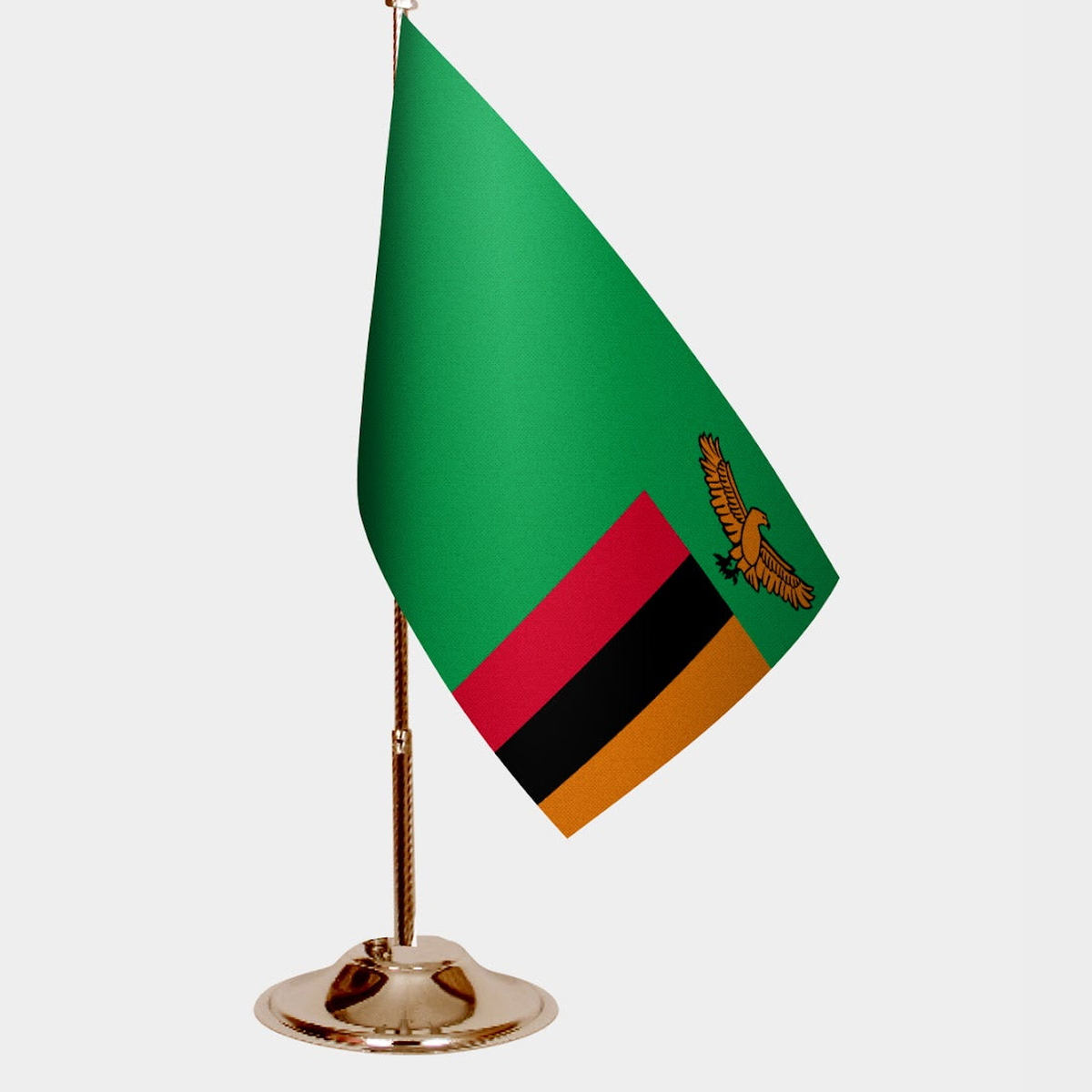 Zambia Gold Desk Flag - Premium Metal Stand