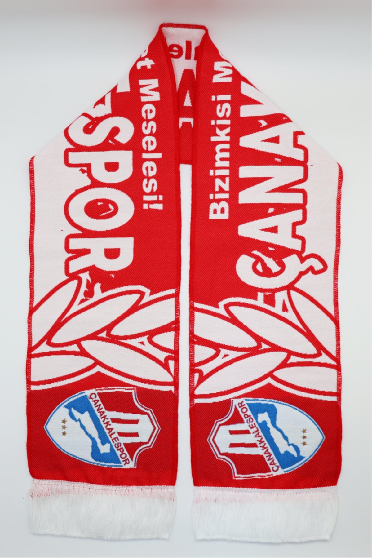 Çanakkalespor custom woven football fan scarf — Turkish club design in red and white