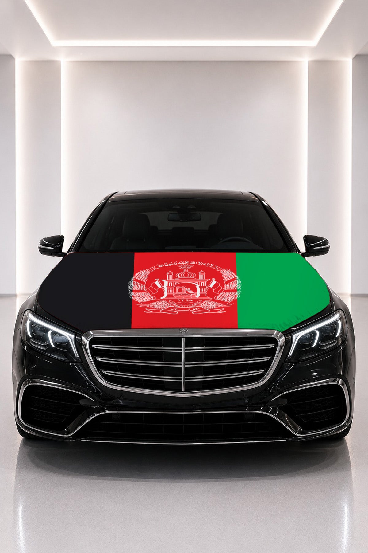 Afghanistan flag car hood cover fitted on a black car bonnet