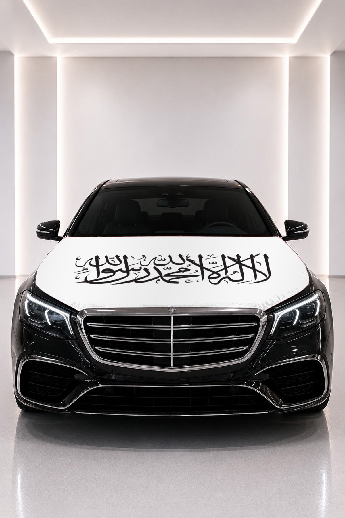 Afghanistan (New Flag) flag car hood cover fitted on a black car bonnet
