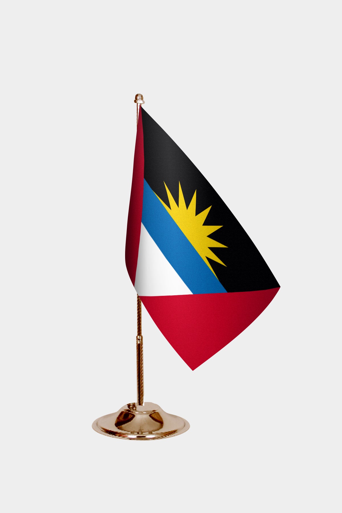 Antigua and Barbuda Gold Desk Flag - Premium Metal Stand