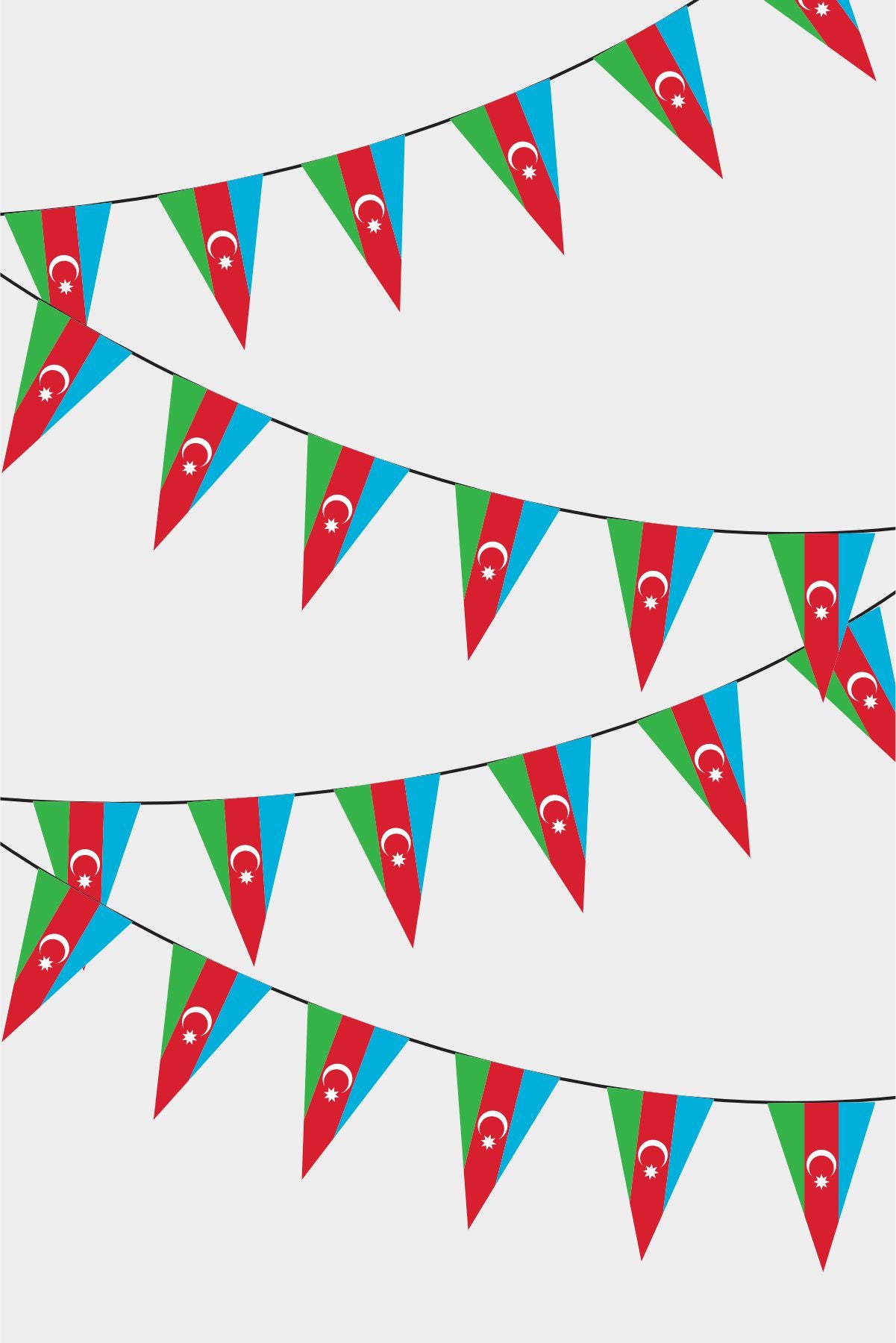 Azerbaijan Triangular Flag Bunting - 50 Meters Premium Pennant Flags for Party Decoration | Professional Quality Raschel Fabric