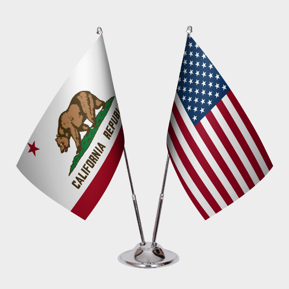 California & U.S. Desk Flag Set — Double Satin