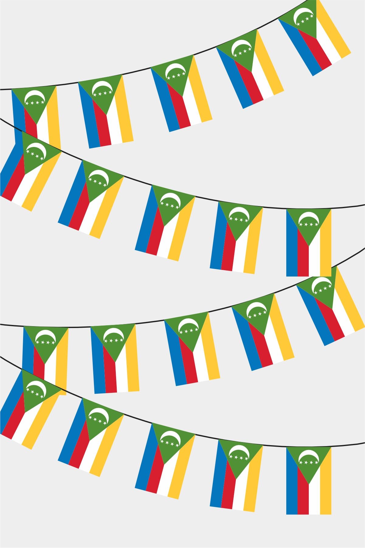 Comoros Rectangular Flag Bunting - 50 Meters Premium String Flags for Party Decoration | Professional Quality Raschel Fabric