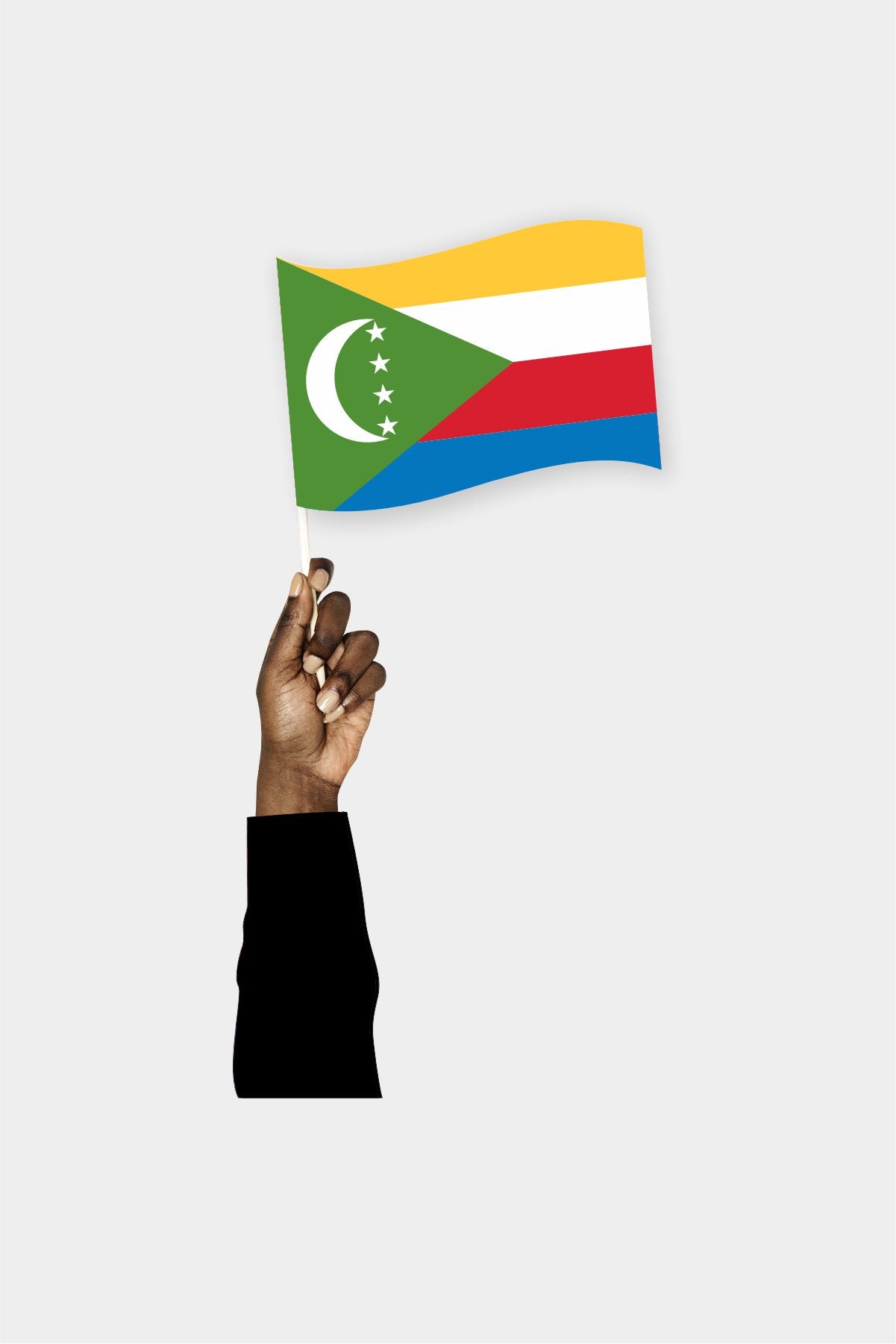 Comoros handheld flag on stick - durable polyester country flag for events and parades