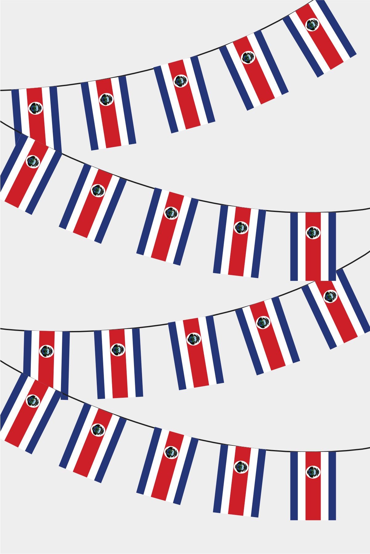 Costa Rica Rectangular Flag Bunting - 50 Meters Premium String Flags for Party Decoration | Professional Quality Raschel Fabric